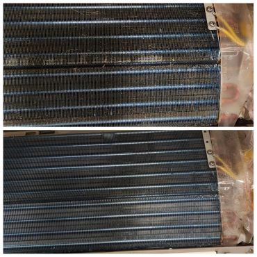 Comparison of a dirty and clean air conditioner evaporator coil.