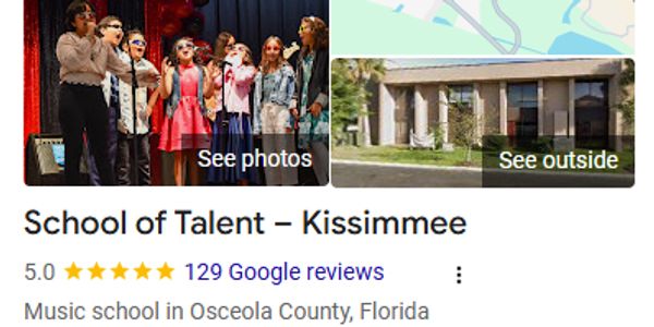 School of Talent’s Google listing showing a 5.0-star rating and 129 reviews. Read reviews on Google.