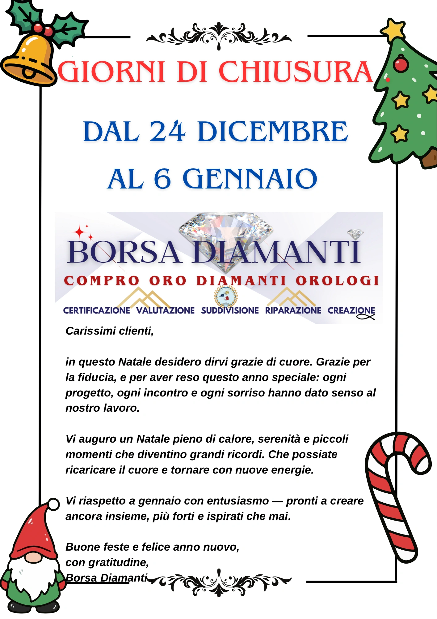 Chiusura per feste di Natale compro oro Catania 