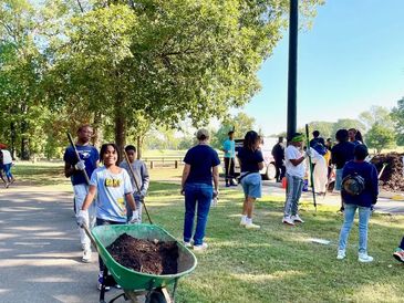 Volunteers at a tree mulching event