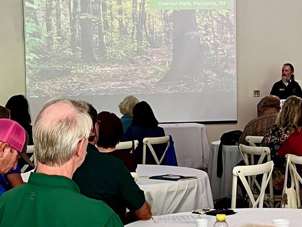 Dr.  Eric Bridges's explains his findings on his Overton Park Oak Regeneration Study at at the Octob
