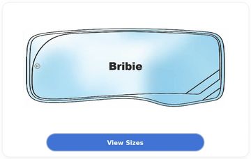 A blue rectangular rearview mirror labeled 'Bribie' with a curved design.