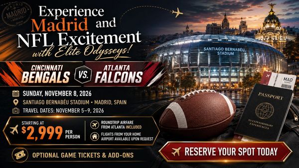 Experience NFL excitement in Madrid with Bengals vs. Falcons at Santiago Bernabéu Stadium.
