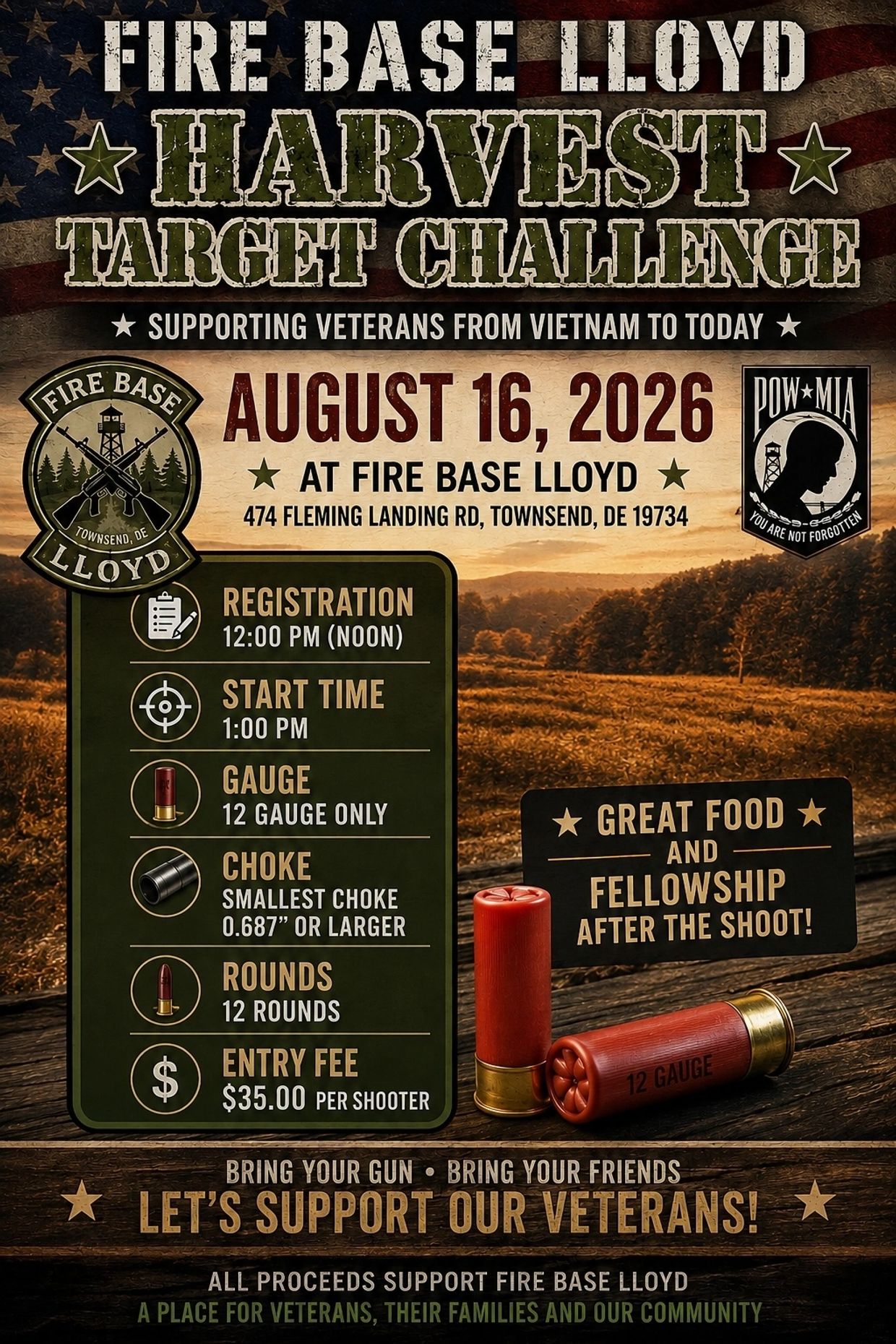 Fire Base Lloyd hosts a Harvest Target Challenge shoot event on June Aug 16th in Townsend, DE.