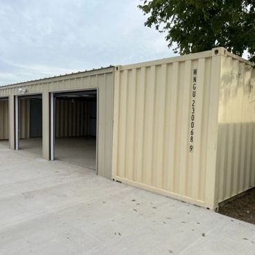 Side view of a container home garage