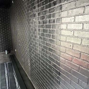 Brick wall pattern on a container home studio