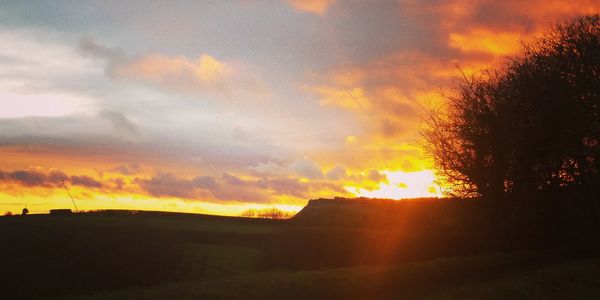 A bright orange sunrise over a hillside, symbolising always celebrating the achievements 