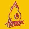 Logo with flames and a fork symbol named 'Hotreys'.