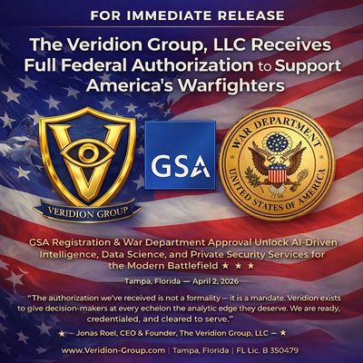 Announcement of Veridion Group's federal authorization to support U.S. warfighters with AI-driven services.