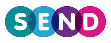 Colorful circles spelling out the word SEND.