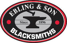 Logo of Ebling &amp; Son Blacksmiths since 1896 with an anvil and hammer.