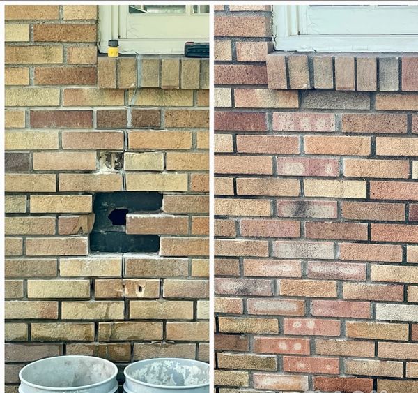 Before and after masonry brick repair in Grand Rapids
