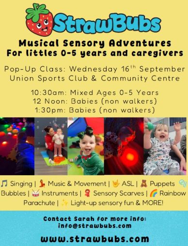 StrawBubs music and sensory classes for children 0-5 years.