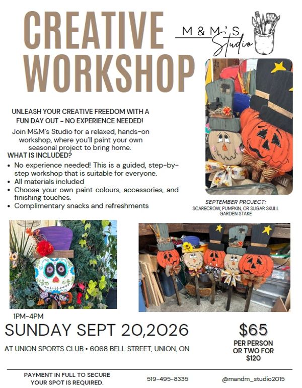 Creative workshop for painting scarecrows and pumpkins on September 20, 2026.