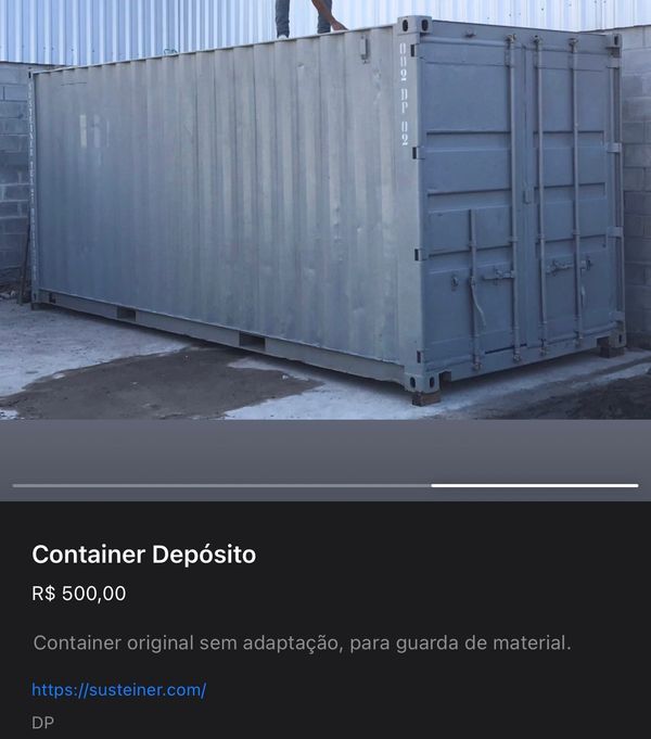 Container Conteiner Dry 20’ adaptado para depósito de material na cor cinza em Niterói.