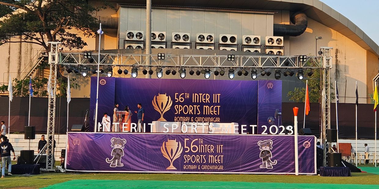 Stage setup for 56th Inter IIT Sports Meet 2023.