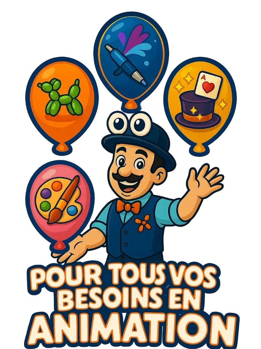 Logo de présentation de la page de services représentant Hugo jonglant avec les 4 services offerts