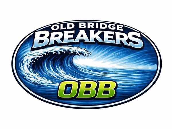 Logo of Old Bridge Breakers with a large ocean wave and OBB initials.