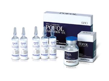 Set of POFOL Injection IV ampoules and vials for medical use.