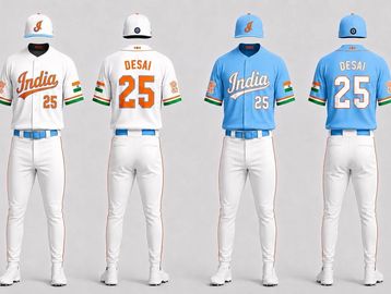 India baseball uniforms in white and blue variants.