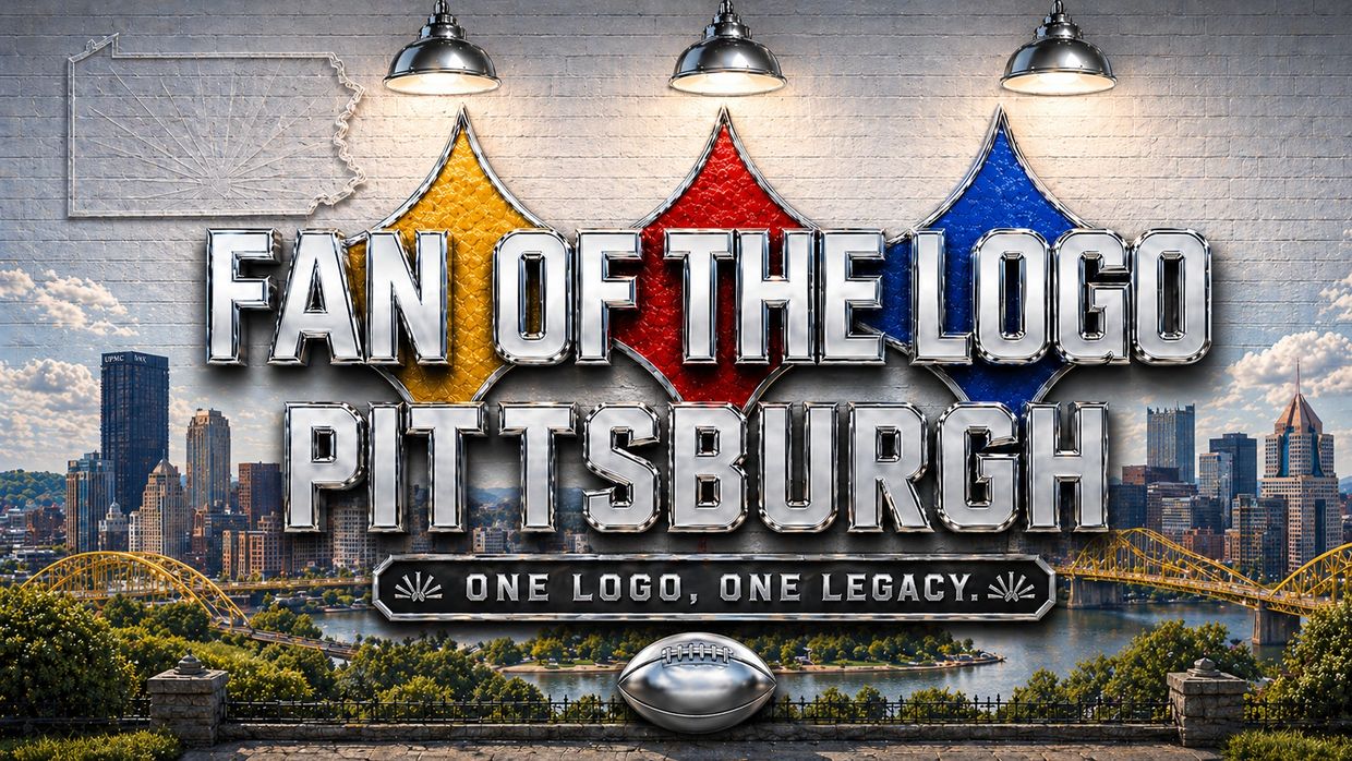 Pittsburgh sports logo tribute with city skyline and football theme.