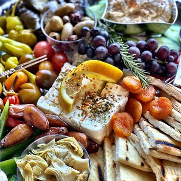 Mediterranean Grazing Board with Feta, Hummus, and Fresh Veggies | Grazing Table Denver