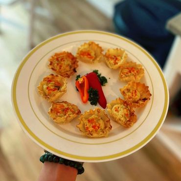 Mini phyllo cups with roasted red pepper filling—perfect wedding appetizer in Denver
