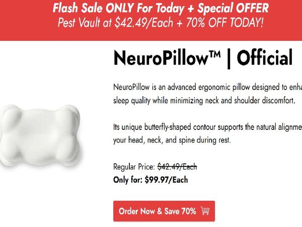 NeuroPillow ergonomic pillow on flash sale with 70% off for today only.