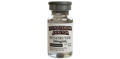 Vial labeled Testosterone Doctor Retatrutide 24mg/mL for intramuscular use.