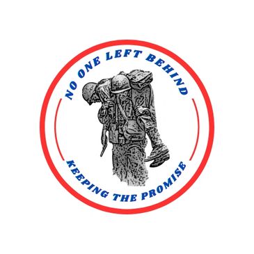 Soldier carrying a comrade with text 'No One Left Behind, Keeping the Promise'.