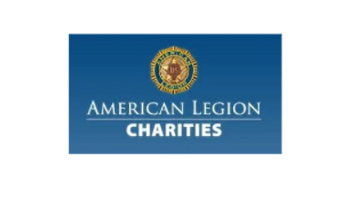 Logo of American Legion Charities with emblem on blue background.