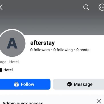 Social media profile of 'afterstay' hotel with no followers or posts.
