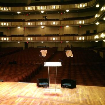 Teleprompter setup at empty Kennedy Center
