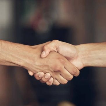 Two people shaking hands in agreement or greeting.