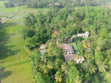 An aerial view of The Mugatiya shows it nestled amongst impossible greenery.