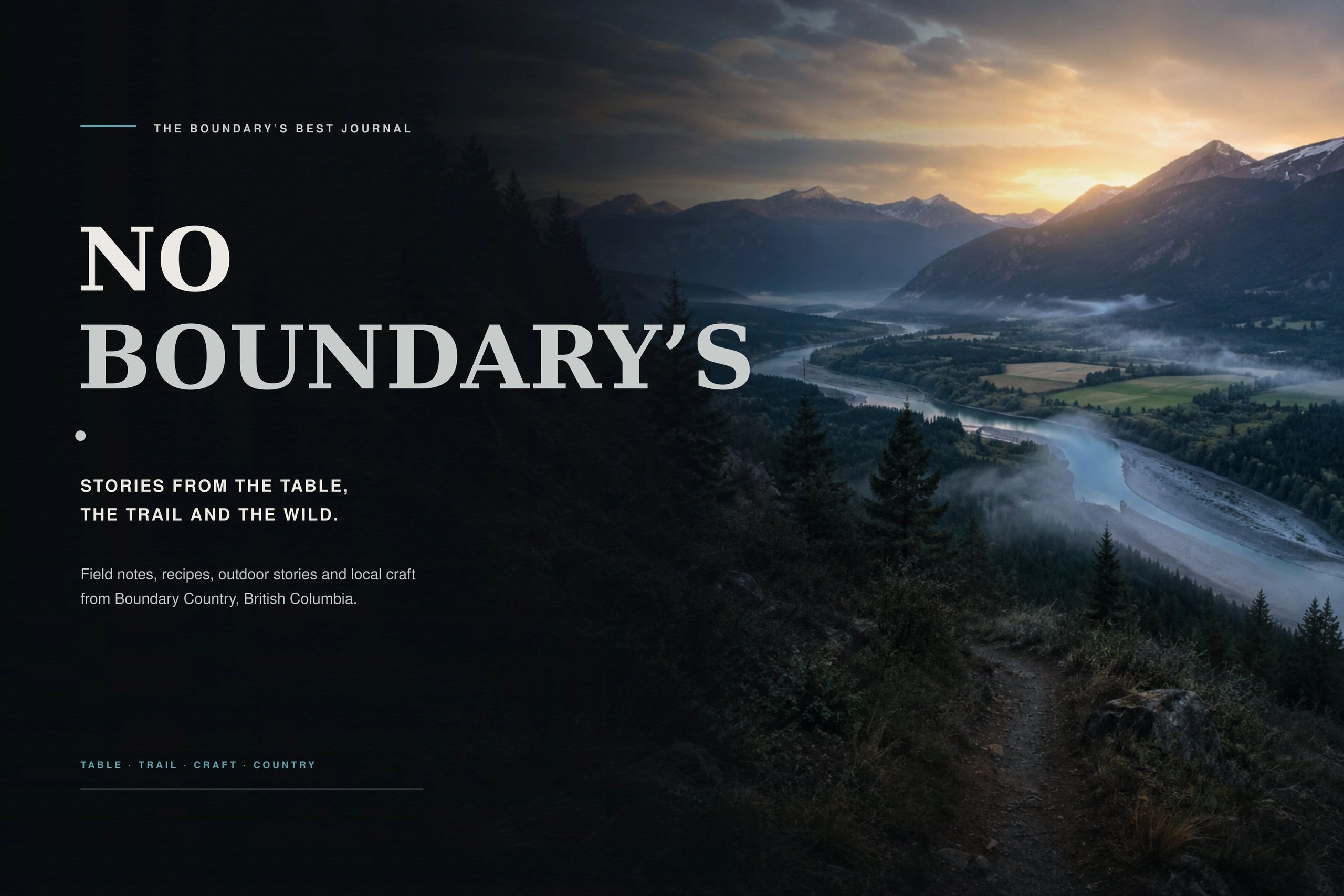 No Boundary's journal with scenic mountain view at sunrise.