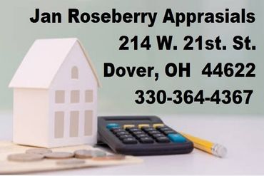 Business card for Jan Roseberry Appraisals with contact details.