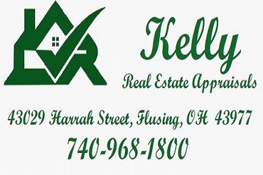 Logo and contact for Kelly Real Estate Appraisals.