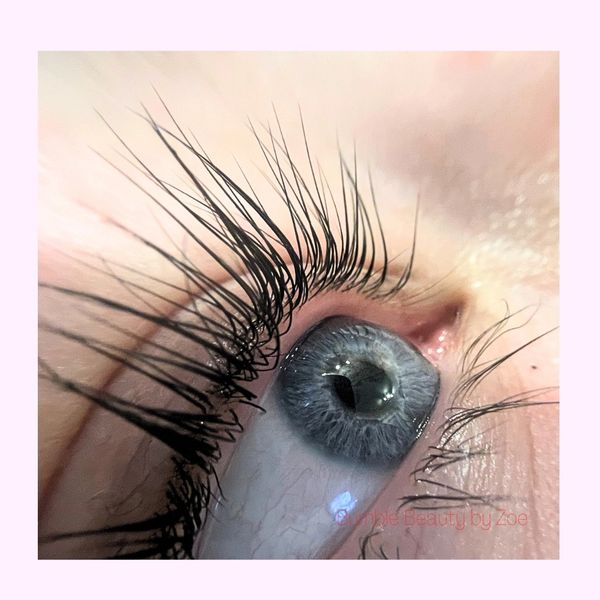 close up of an eye with lifted lashes 