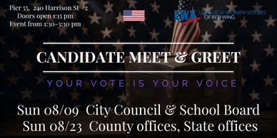 Flyer for Candidate Meet &amp; Greet events in Red Wing in August.