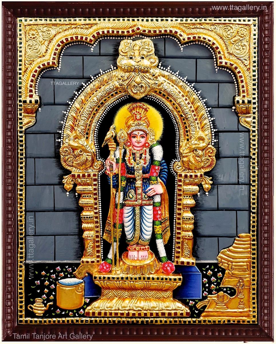Lord Murugan 3D Embossed Tanjore Painting