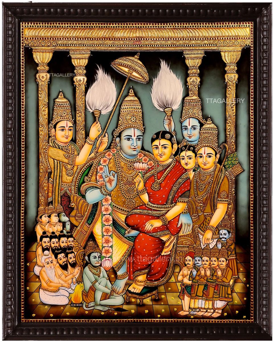 Antique Ram Darbar Traditional Tanjore Painting