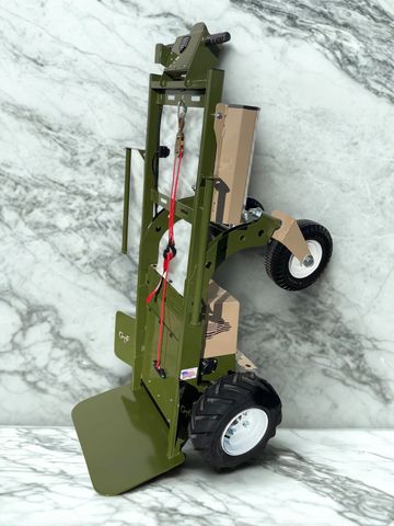 Green and beige powered hand truck dolly from Good Time Fabrication.