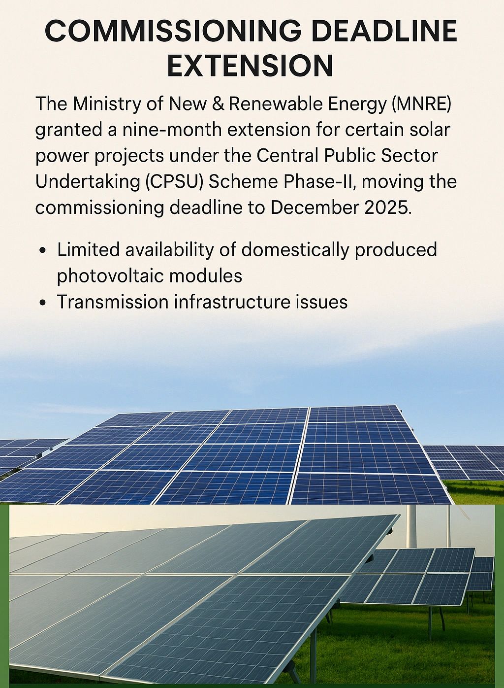 Solar Project Extension Commissioning Extension for Solar Projects under CPSU Scheme