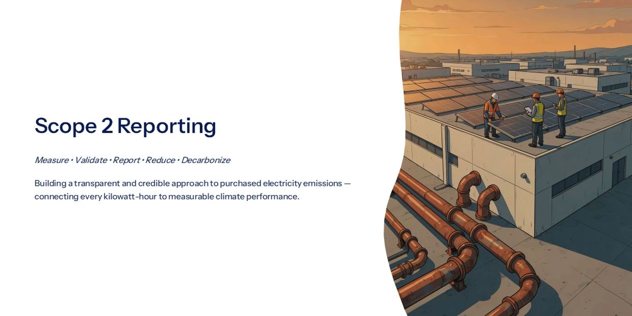 Three workers inspect rooftop solar panels on an industrial building at sunset.