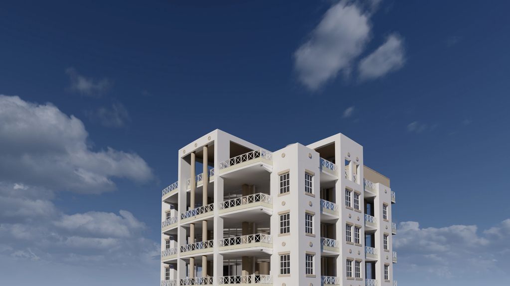 Rendered image showing  the rooftop view of a new building .