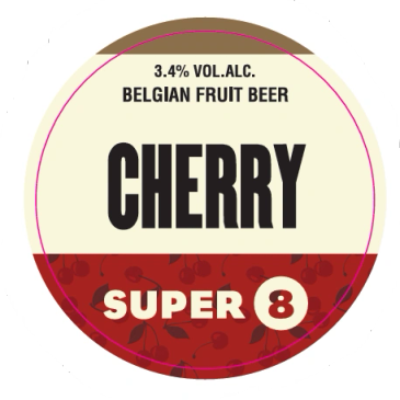 Label for Super 8 Cherry Belgian fruit beer.