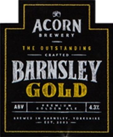 Acorn Brewery Barnsley Gold beer label with 4.3% ABV.