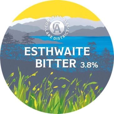 Label for Esthwaite Bitter beer with 3.8% alcohol.