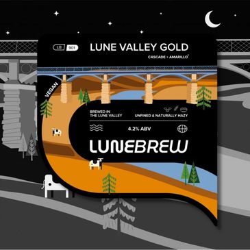 Label for Lune Valley Gold beer by Lunebrew.
